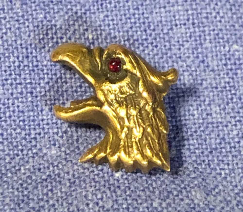 14K Gold Griffin Stickpin with Cabochon Ruby Eye - image 3