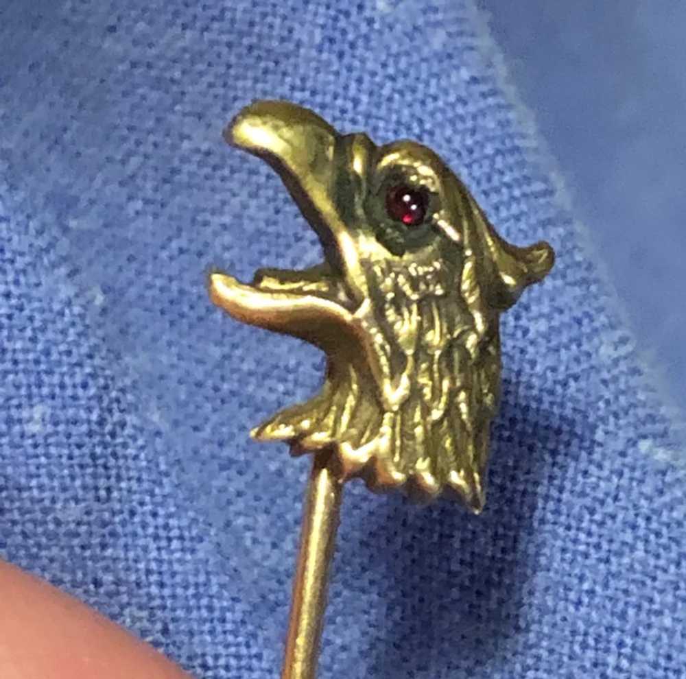 14K Gold Griffin Stickpin with Cabochon Ruby Eye - image 5