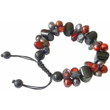 Red and Blackish-Blue Cultured Pearl Bracelet wit… - image 1