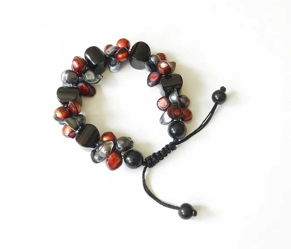 Red and Blackish-Blue Cultured Pearl Bracelet wit… - image 2