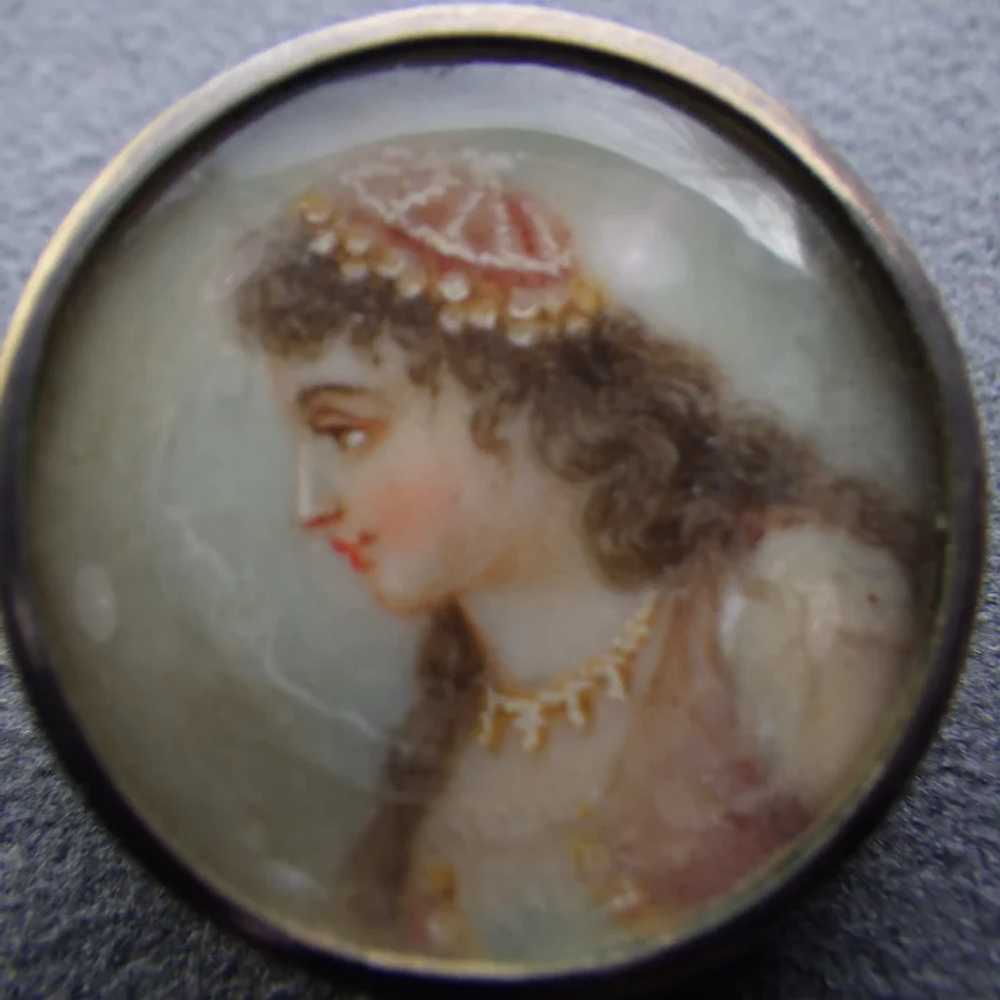 Antique Handpainted Portrait Brooch, Elegant Lady… - image 5
