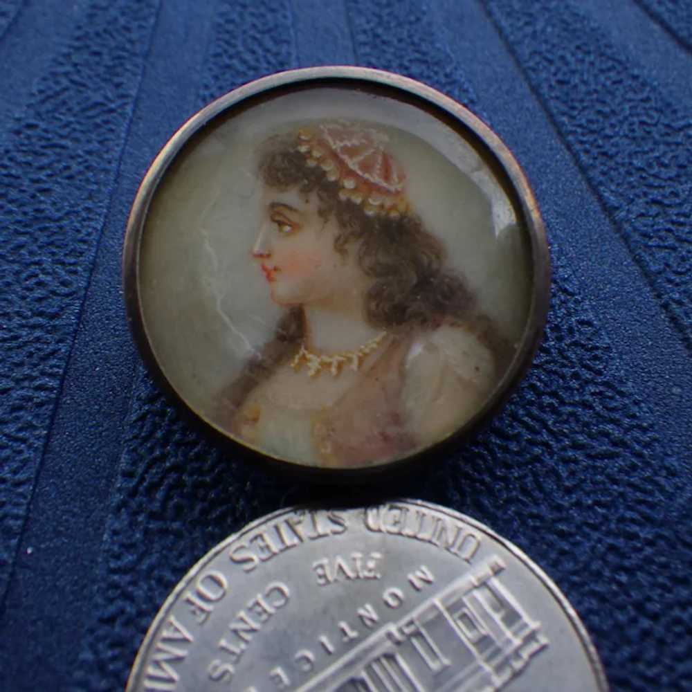 Antique Handpainted Portrait Brooch, Elegant Lady… - image 7