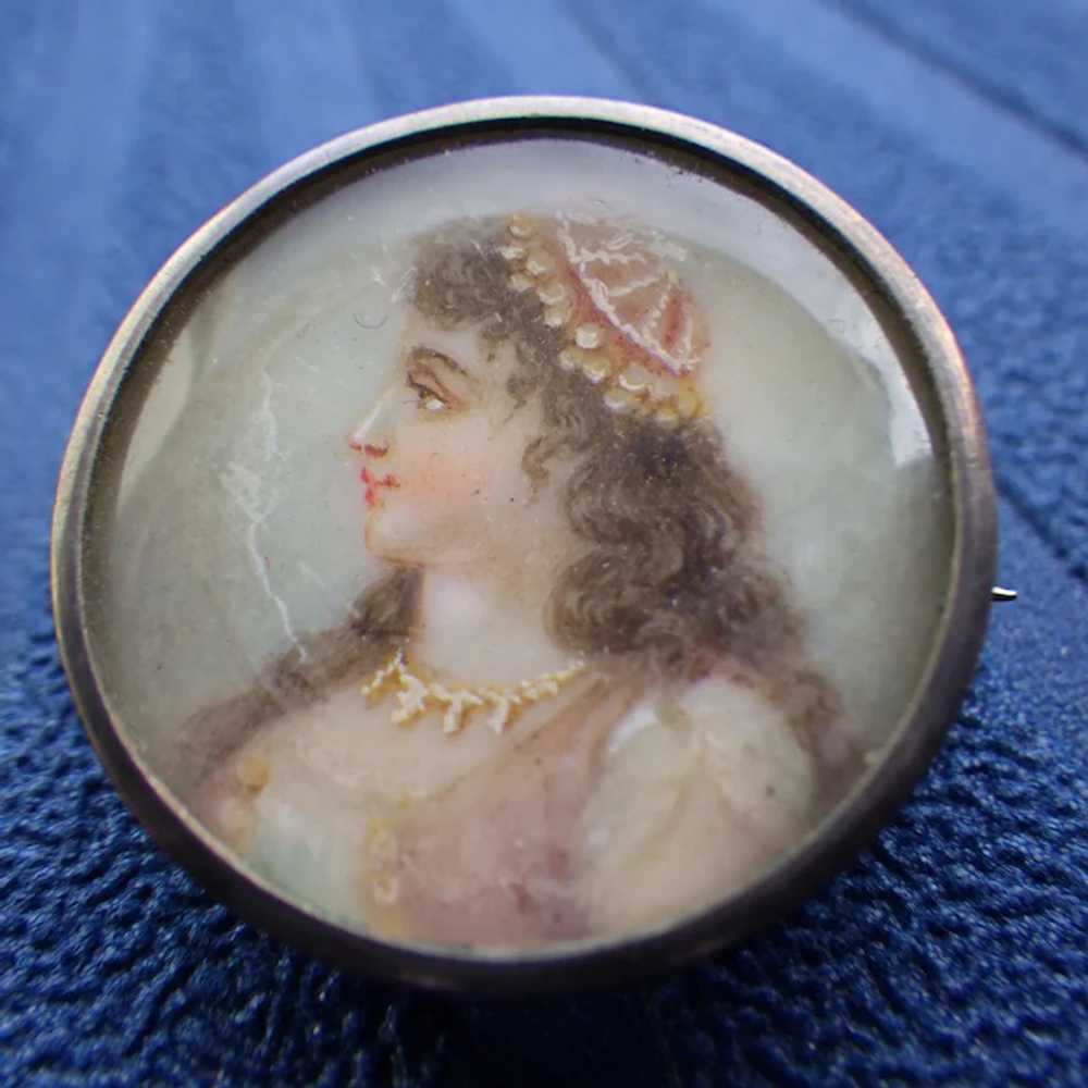 Antique Handpainted Portrait Brooch, Elegant Lady… - image 8