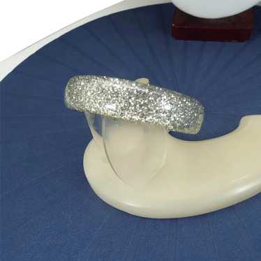 Glamorous Glitter Lucite Bangle Bracelet, Silver C