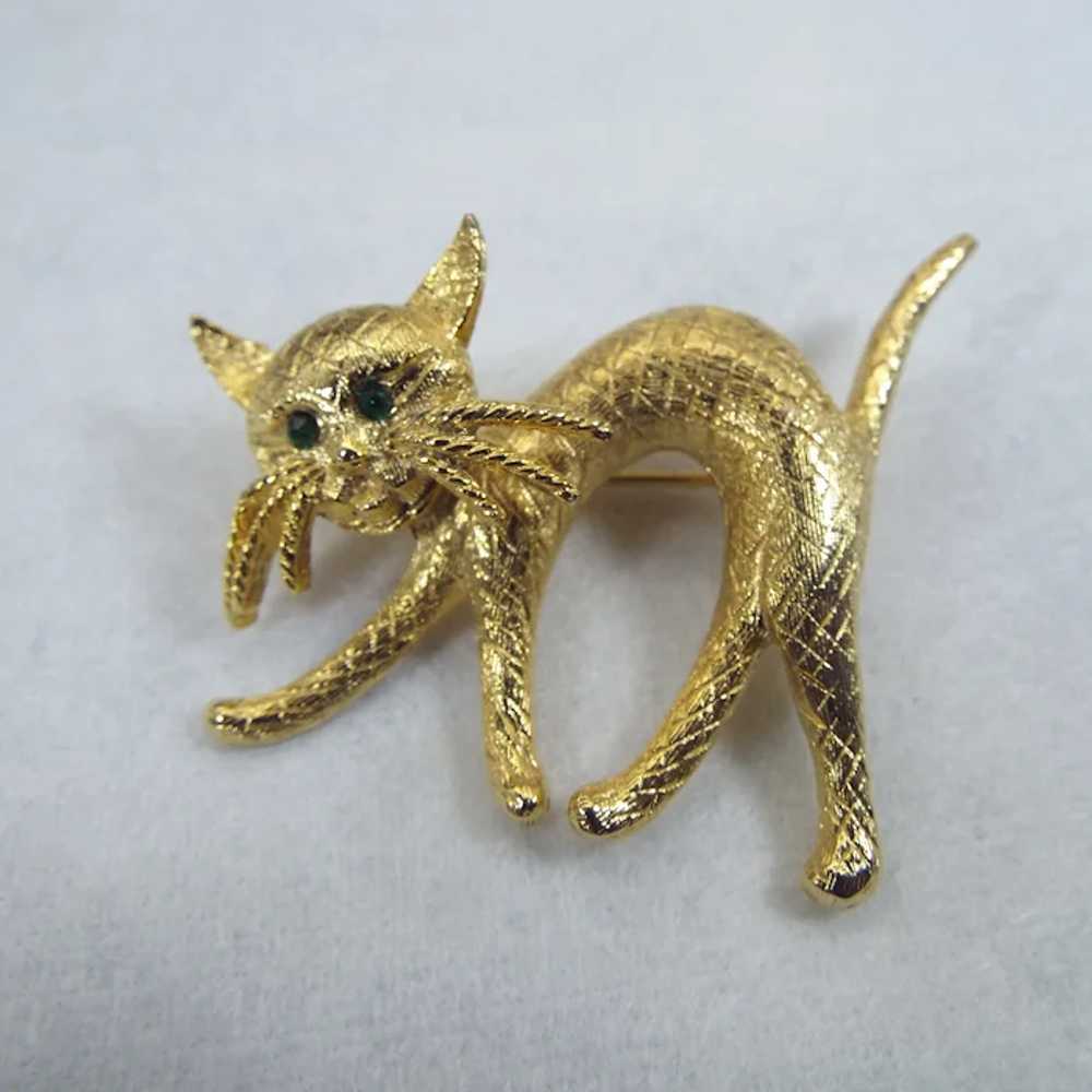 Green Eyed, Scaredy Cat Brooch, Vintage 1950s - image 2