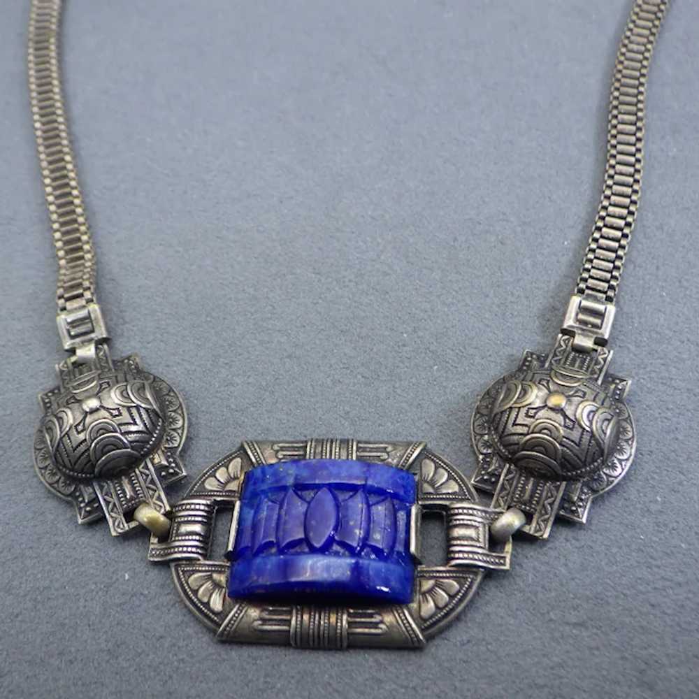 Art Deco Silver Necklace, Egyptian Revival Design… - image 4