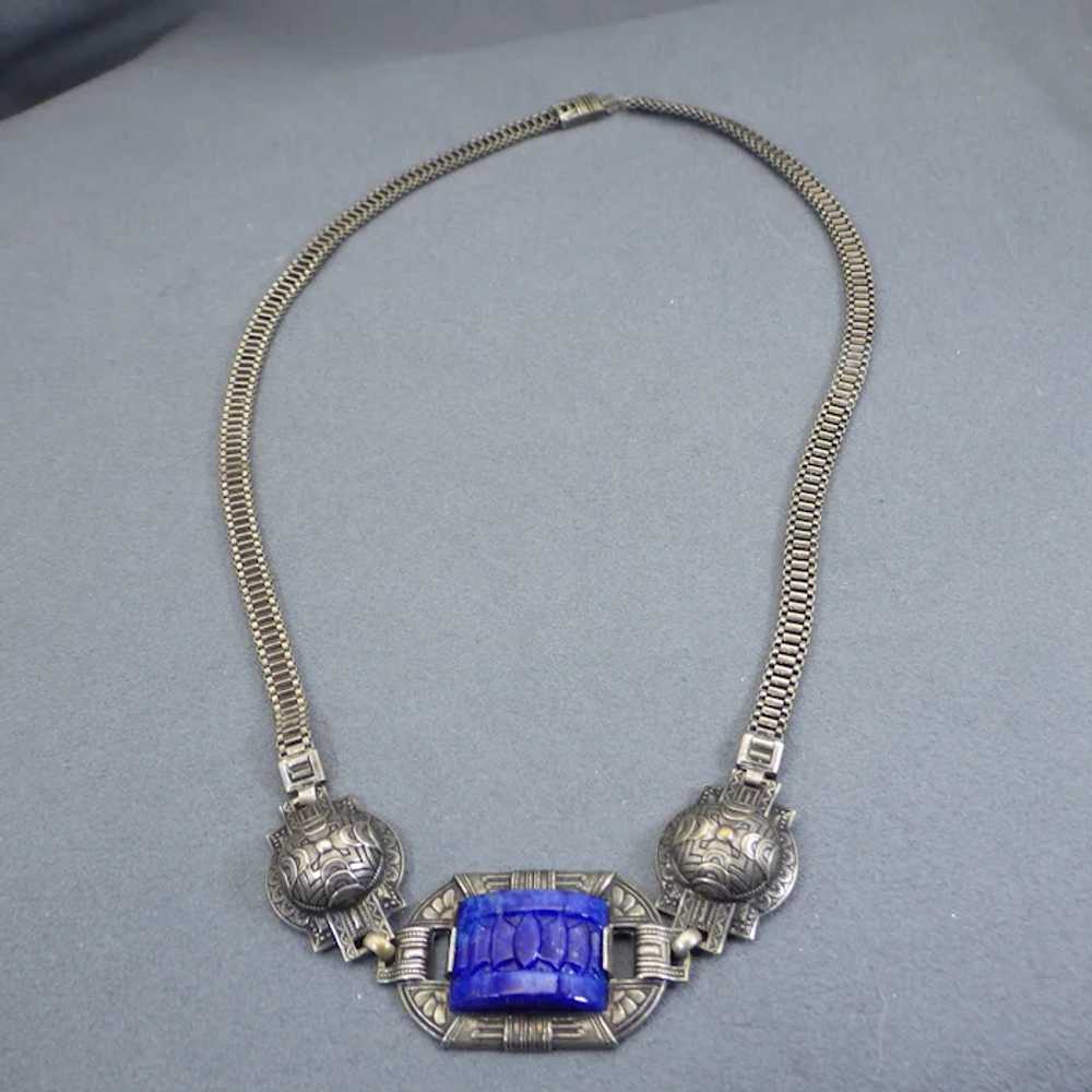 Art Deco Silver Necklace, Egyptian Revival Design… - image 6