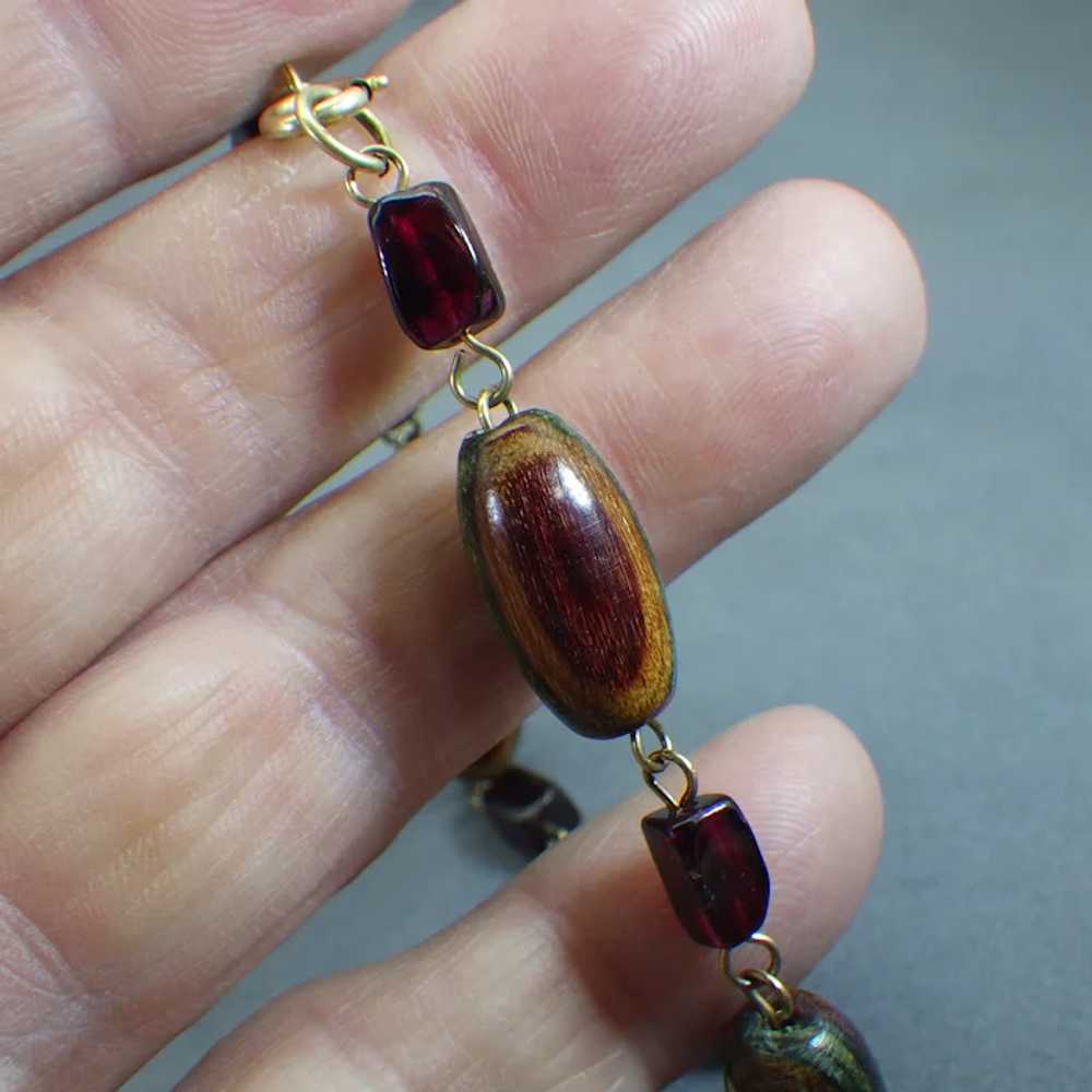 Vintage Beaded Bracelet, Garnet Gemstones & Wood,… - image 6