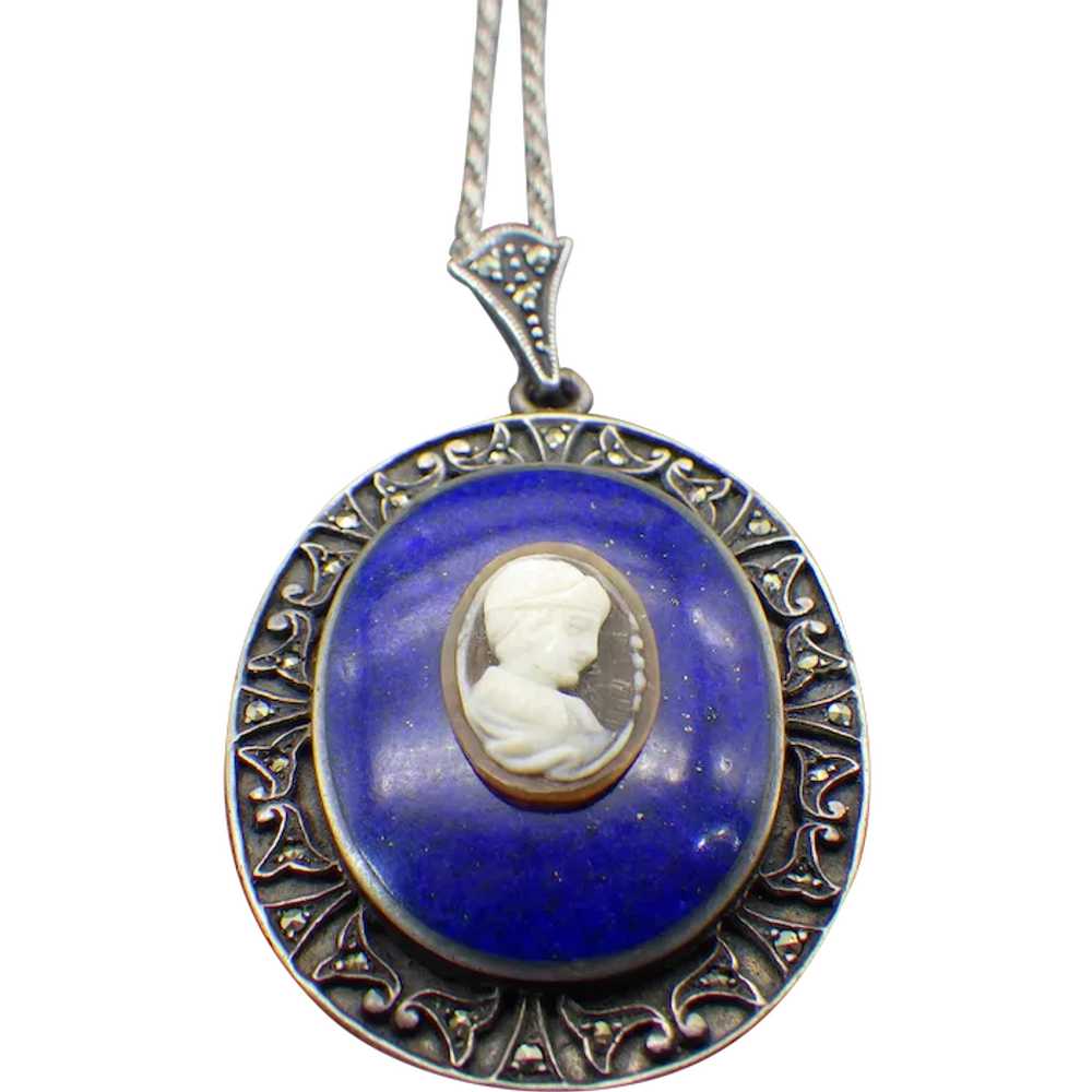 Victorian Revival Sterling Framed Lapis Lazuli Ca… - image 1