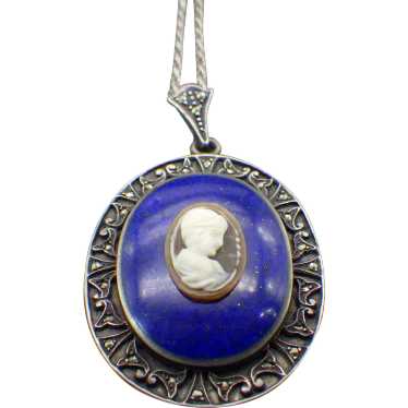 Victorian Revival Sterling Framed Lapis Lazuli Ca… - image 1