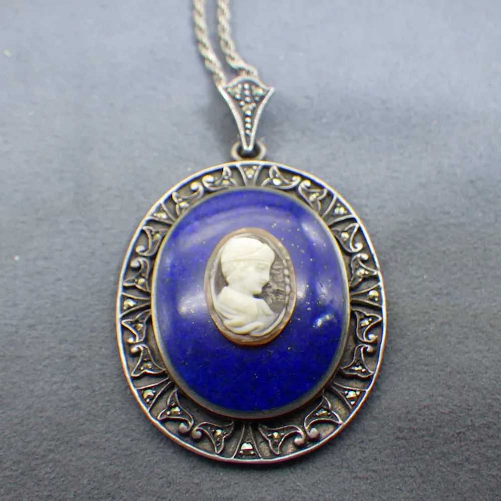 Victorian Revival Sterling Framed Lapis Lazuli Ca… - image 3