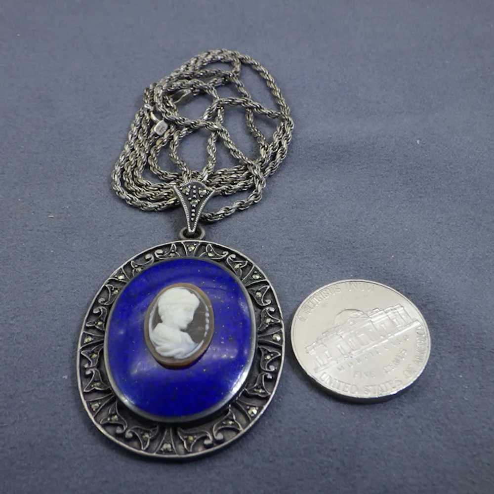 Victorian Revival Sterling Framed Lapis Lazuli Ca… - image 5