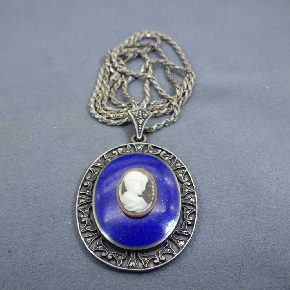 Victorian Revival Sterling Framed Lapis Lazuli Ca… - image 6