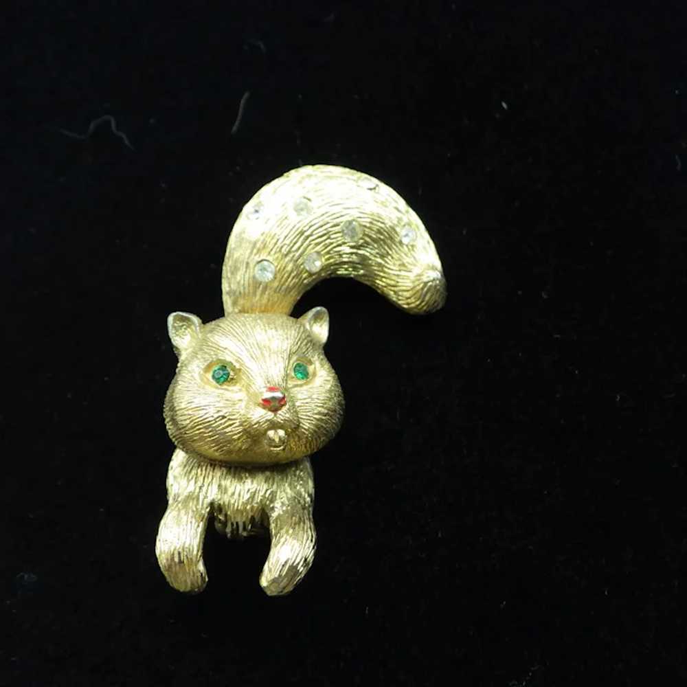 Vintage Signed J.J. Squirrel Brooch, Rhinestone A… - image 2