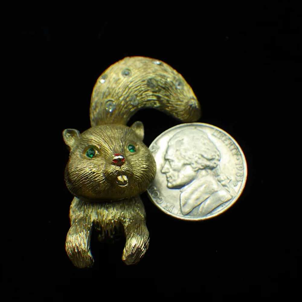 Vintage Signed J.J. Squirrel Brooch, Rhinestone A… - image 4