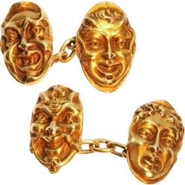 French Antique 18 Karat Yellow Gold Greek Comedy … - image 1