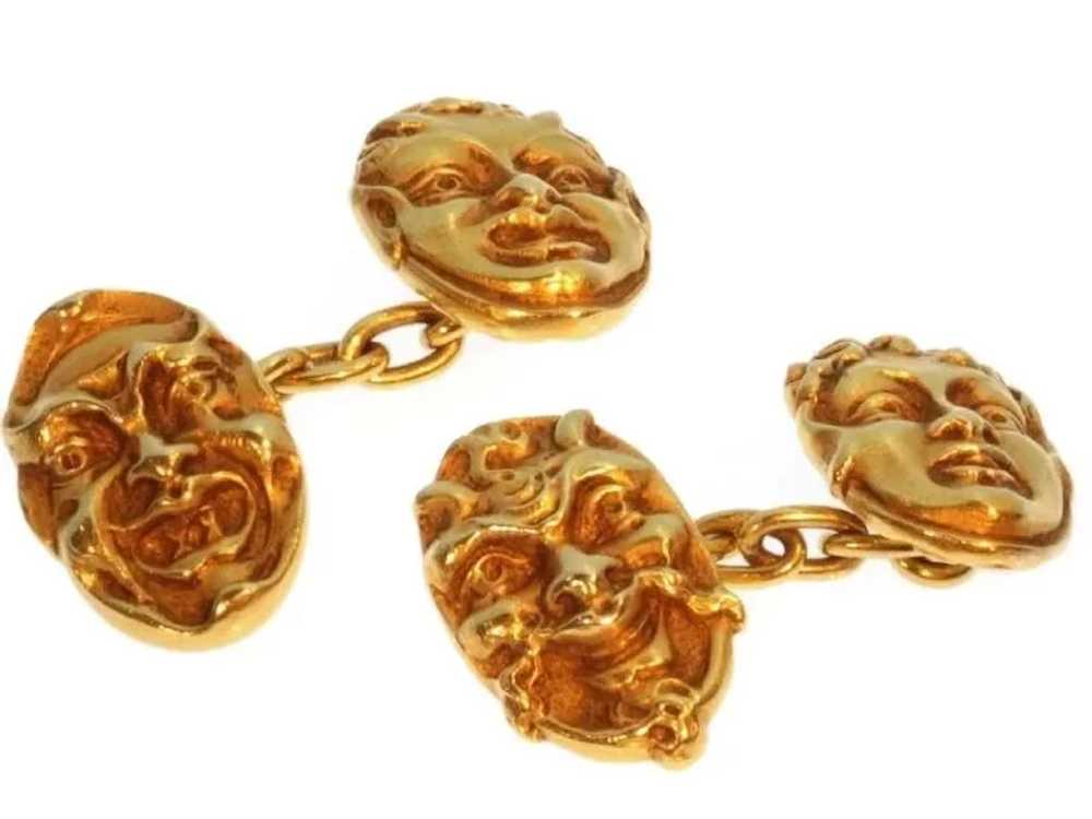 French Antique 18 Karat Yellow Gold Greek Comedy … - image 3