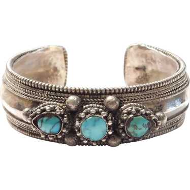 Chunky Sterling Silver Turquoise Cuff Bracelet - image 1