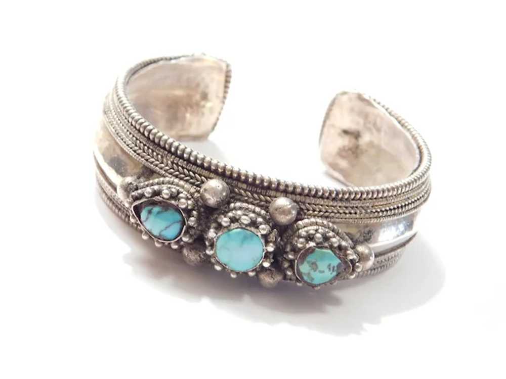 Chunky Sterling Silver Turquoise Cuff Bracelet - image 2