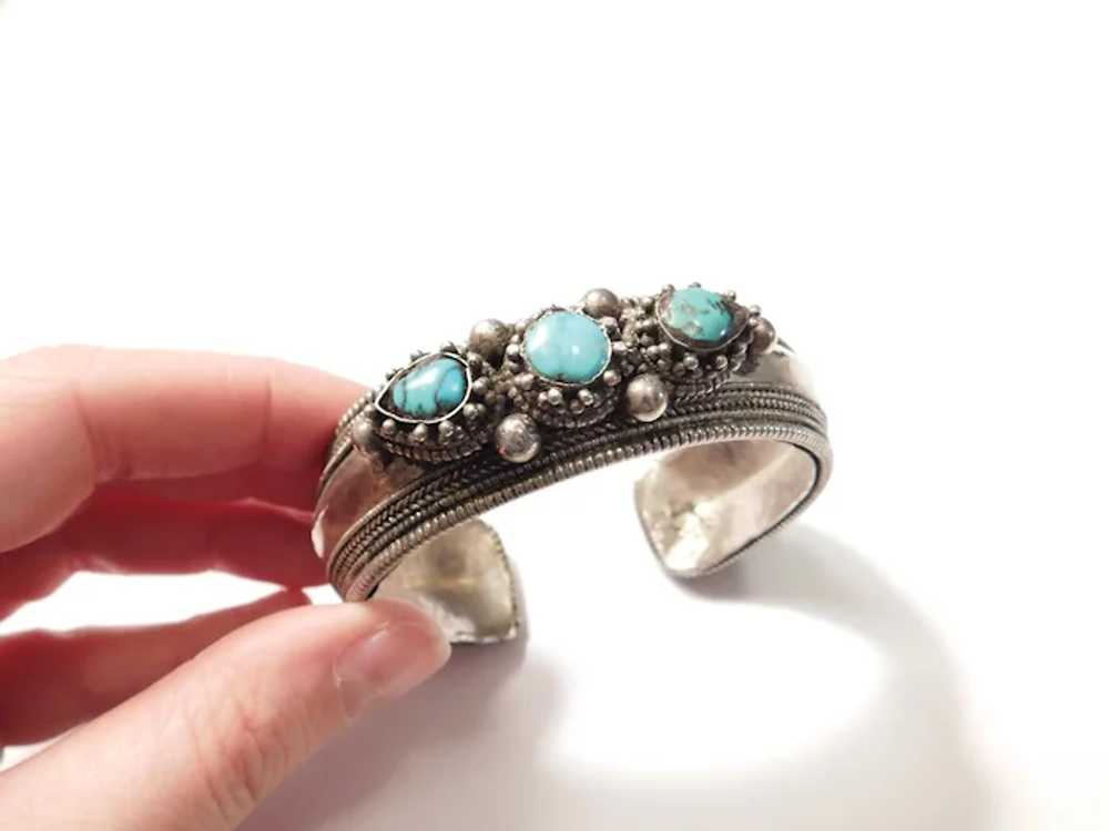 Chunky Sterling Silver Turquoise Cuff Bracelet - image 6