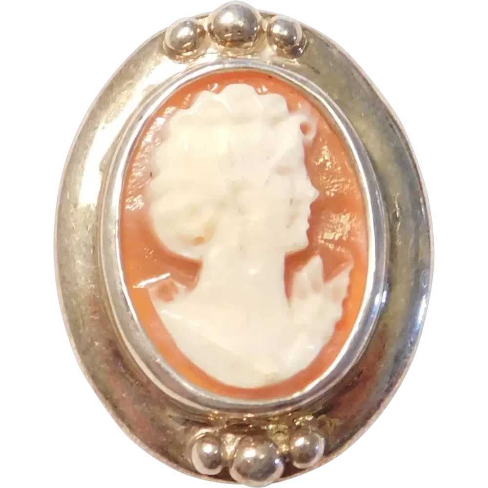 Sterling Silver Carved Shell Cameo Slide Pendant - image 1