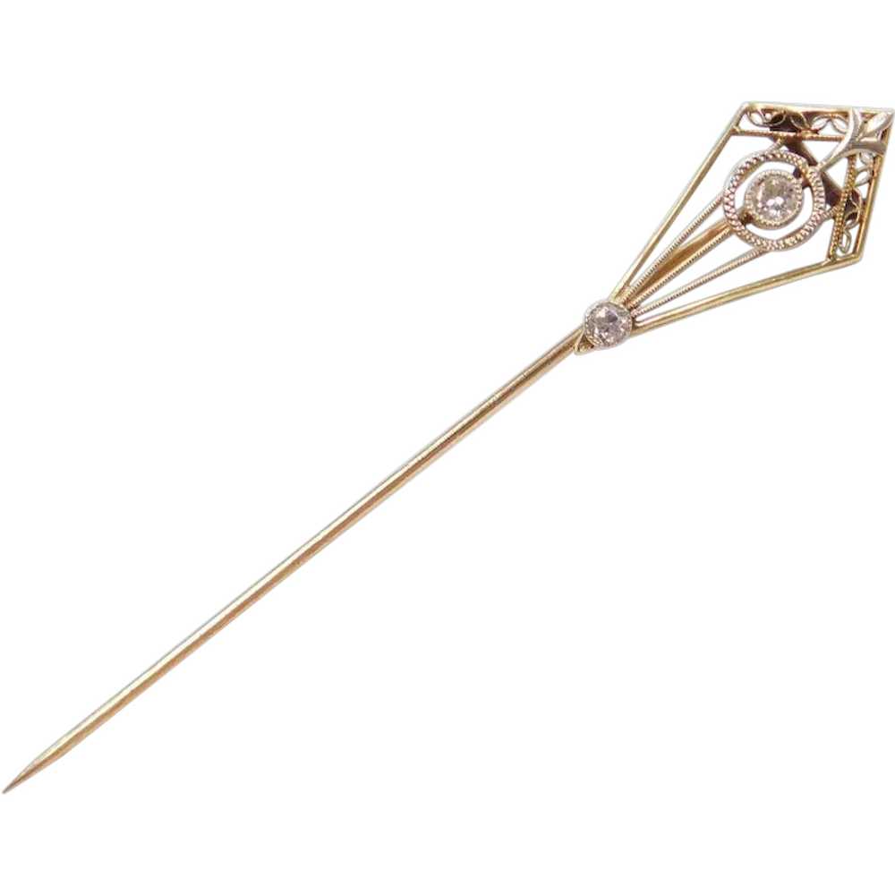 Victorian .11 ctw Diamond Stick Pin 14k Gold - image 1