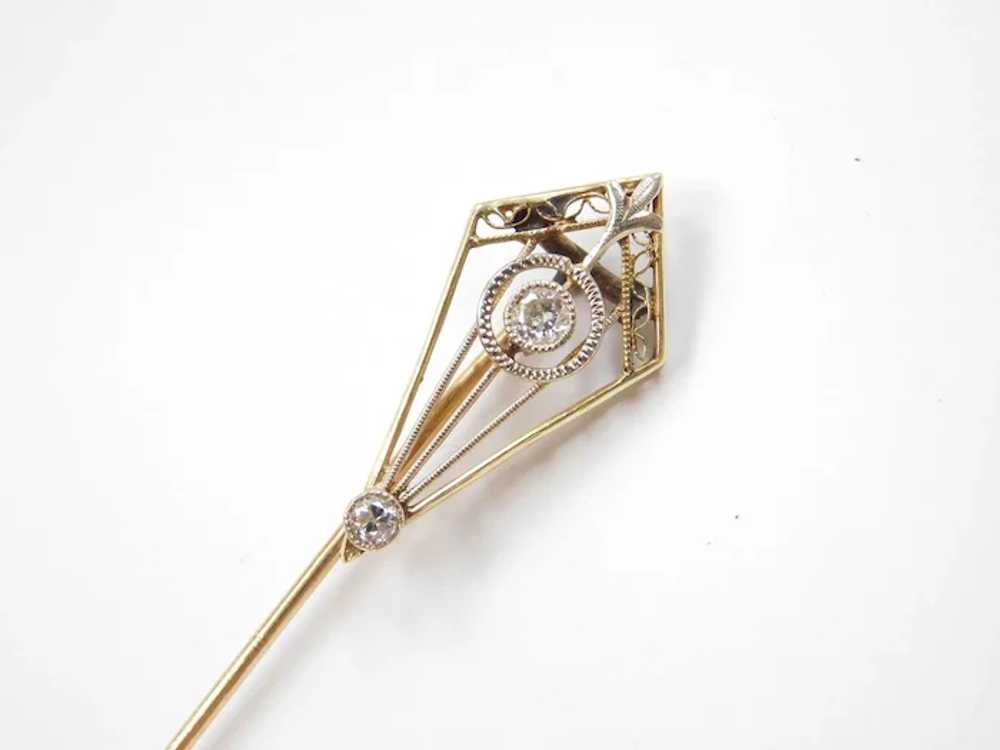 Victorian .11 ctw Diamond Stick Pin 14k Gold - image 2