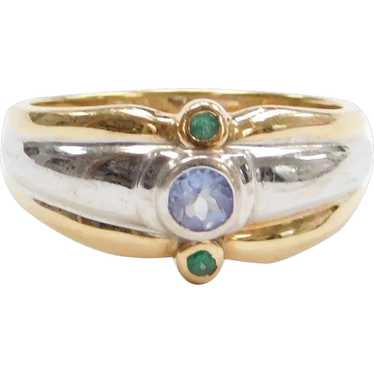 14k Gold Two-Tone .20 ctw Iolite and Emerald Ring