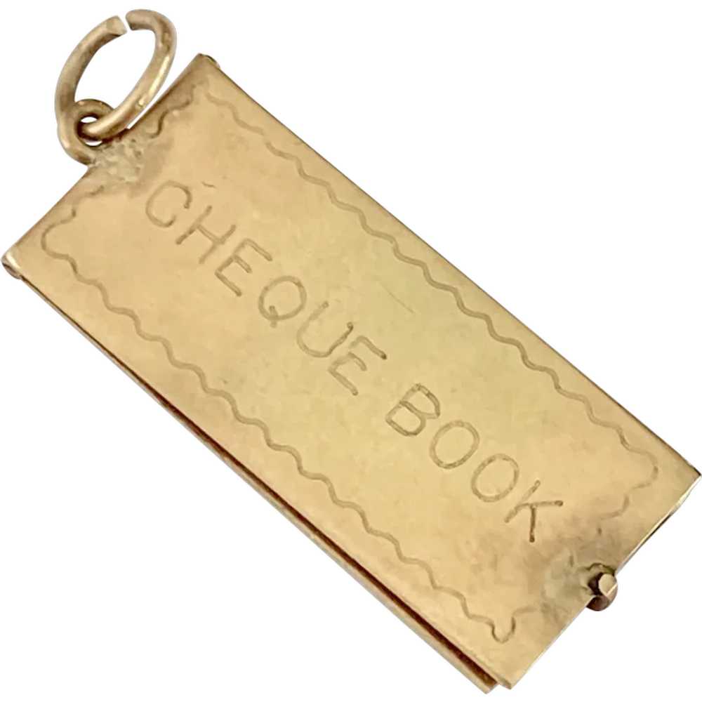 Checkbook Cheque Book Vintage Moving Charm 9K Eng… - image 1