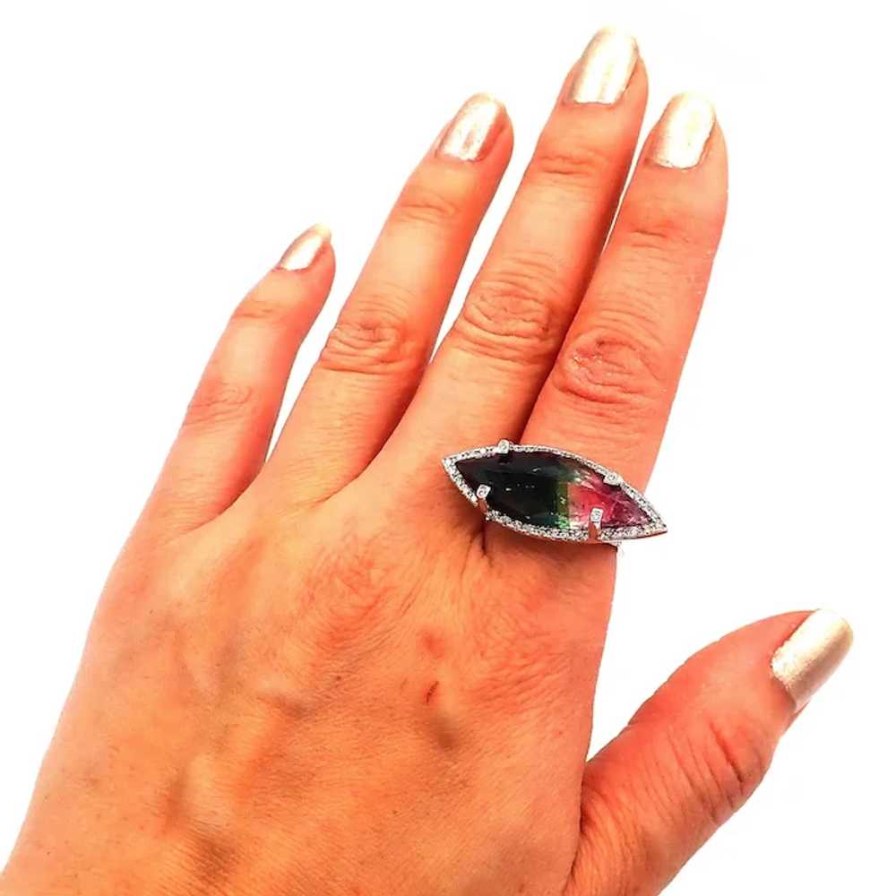 Unique Watermelon Tourmaline and Diamond Ring in … - image 2