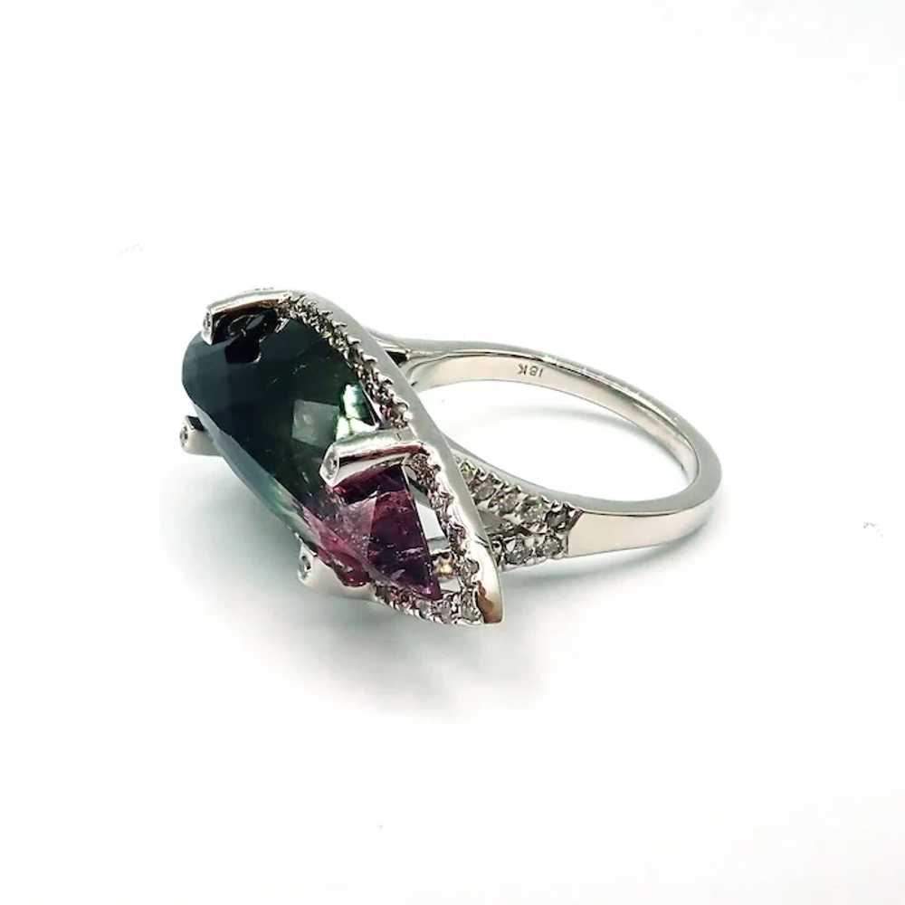 Unique Watermelon Tourmaline and Diamond Ring in … - image 4