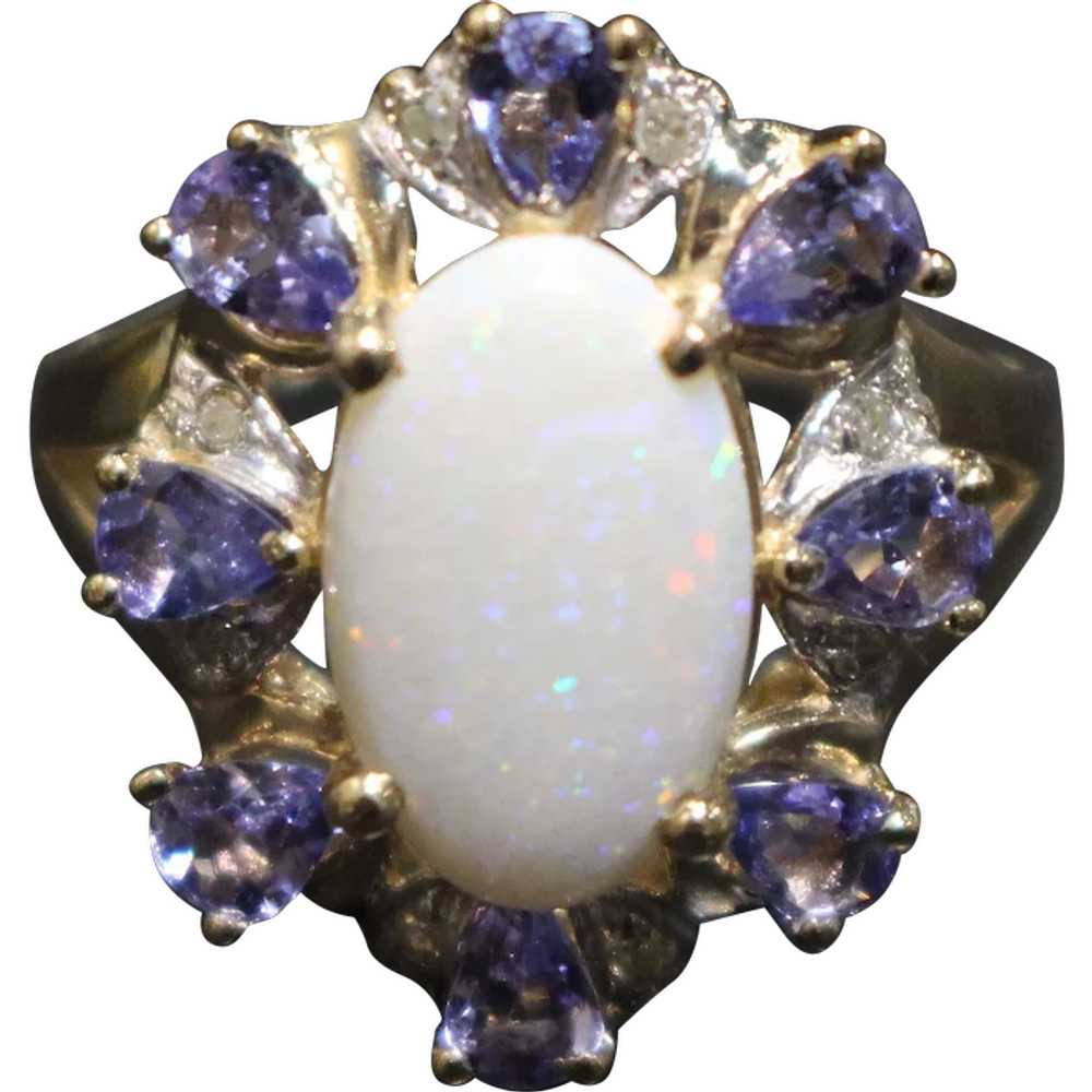 Natural Australian Opal, Tanzanite and Diamond Ri… - image 1