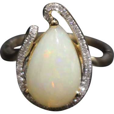 Natural Australian Opal and Diamond Ring in 14KT