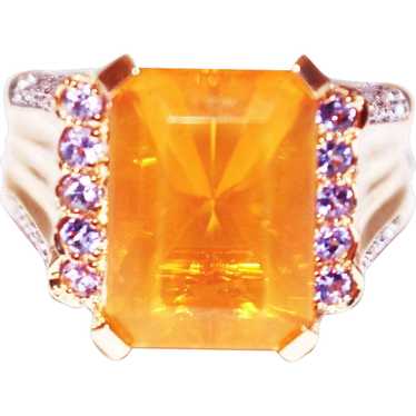 8 CT Natural Mexican Fire Opal and Diamond Ring i… - image 1