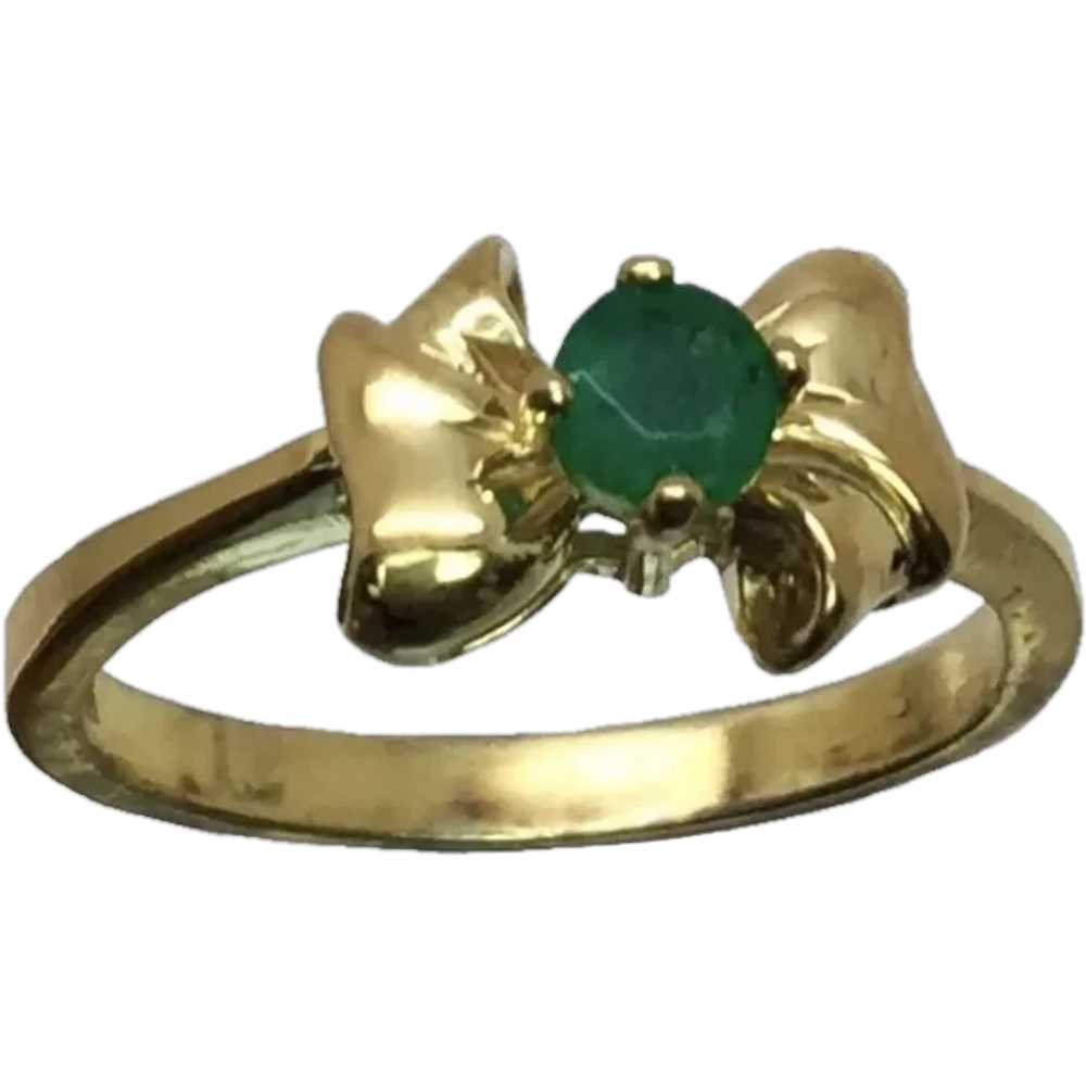 14k Emerald Bow Ring, Handcrafted, Free Resize - image 1