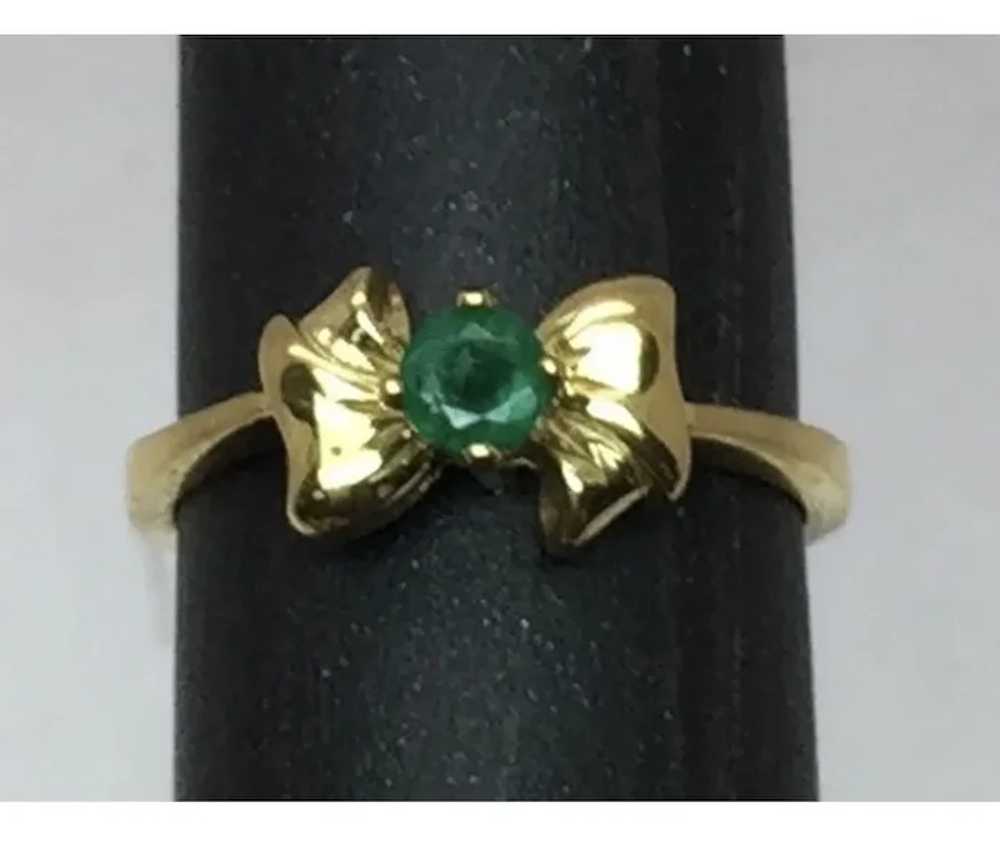 14k Emerald Bow Ring, Handcrafted, Free Resize - image 3