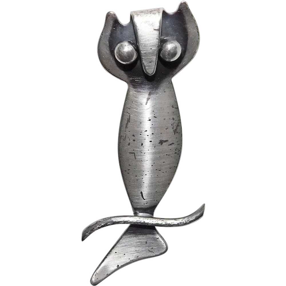 Awesome ORB STERLING Owl Modernist Brooch - Otto … - image 1