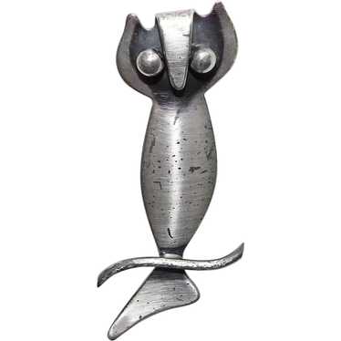 Awesome ORB STERLING Owl Modernist Brooch - Otto … - image 1