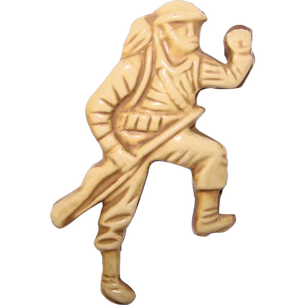 Awesome Celluloid ARMY MAN Vintage Brooch - image 1