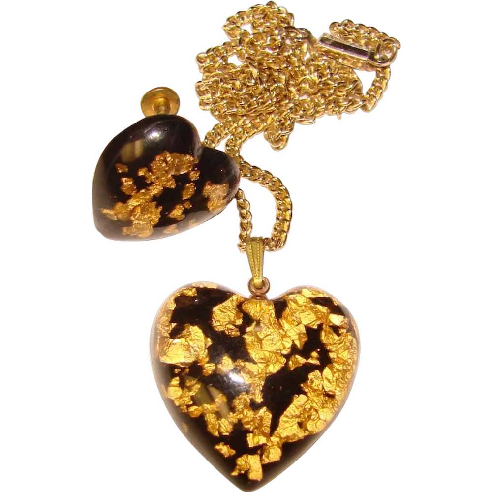 Fabulous HEARTS Black Lucite Gold Foil Vintage Se… - image 1