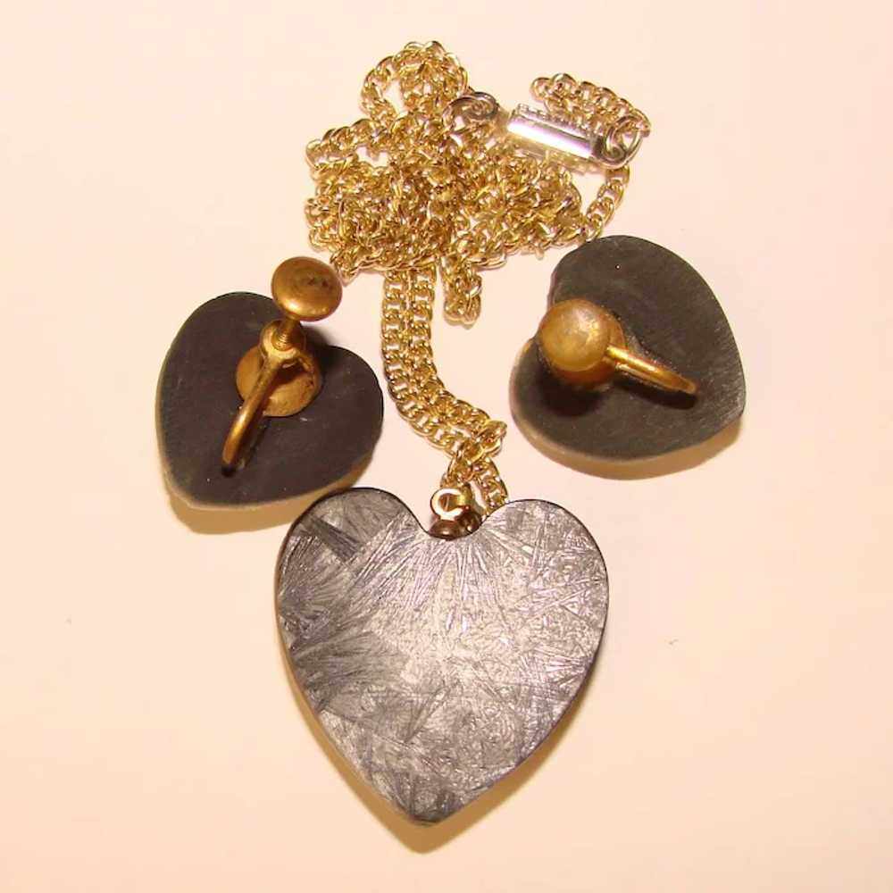 Fabulous HEARTS Black Lucite Gold Foil Vintage Se… - image 2