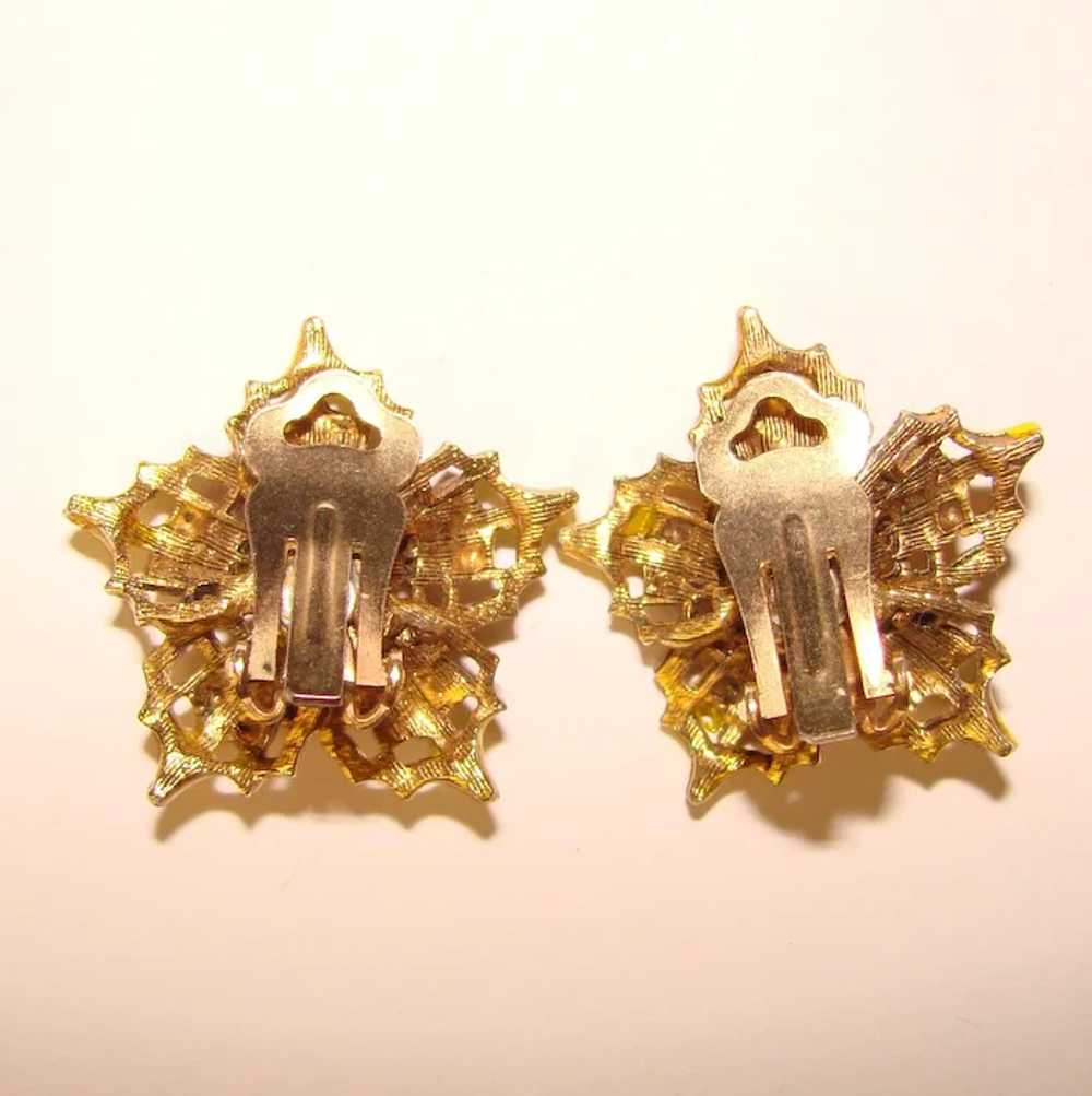 Happy STAR FLOWER Enameled Vintage Clip Earrings - image 2