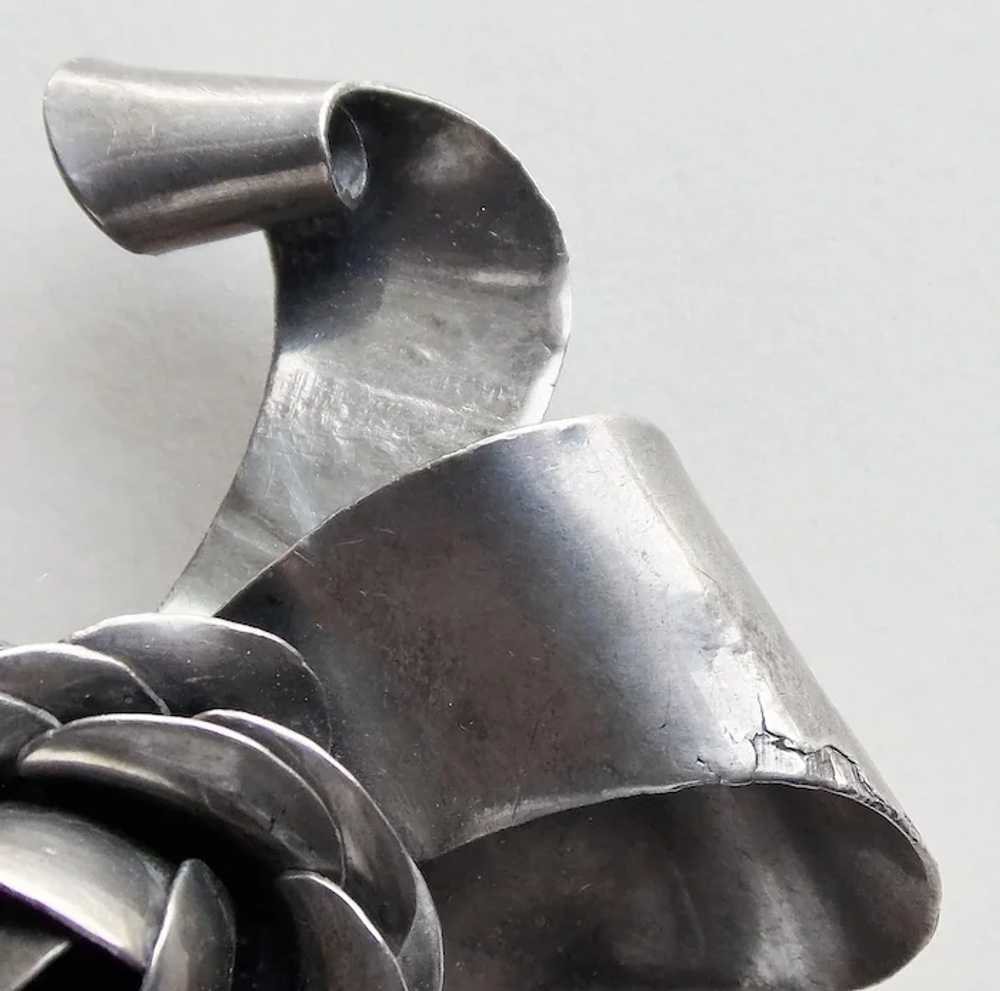 Gorgeous MEXICAN SILVER Dimensional Flower & Bow … - image 2