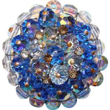 Gorgeous Blue Aurora Crystal Vintage Brooch