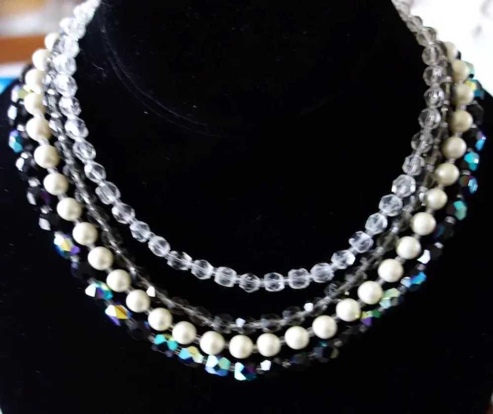 Four-Strand Crystal & Faux Pearl Necklace - image 1