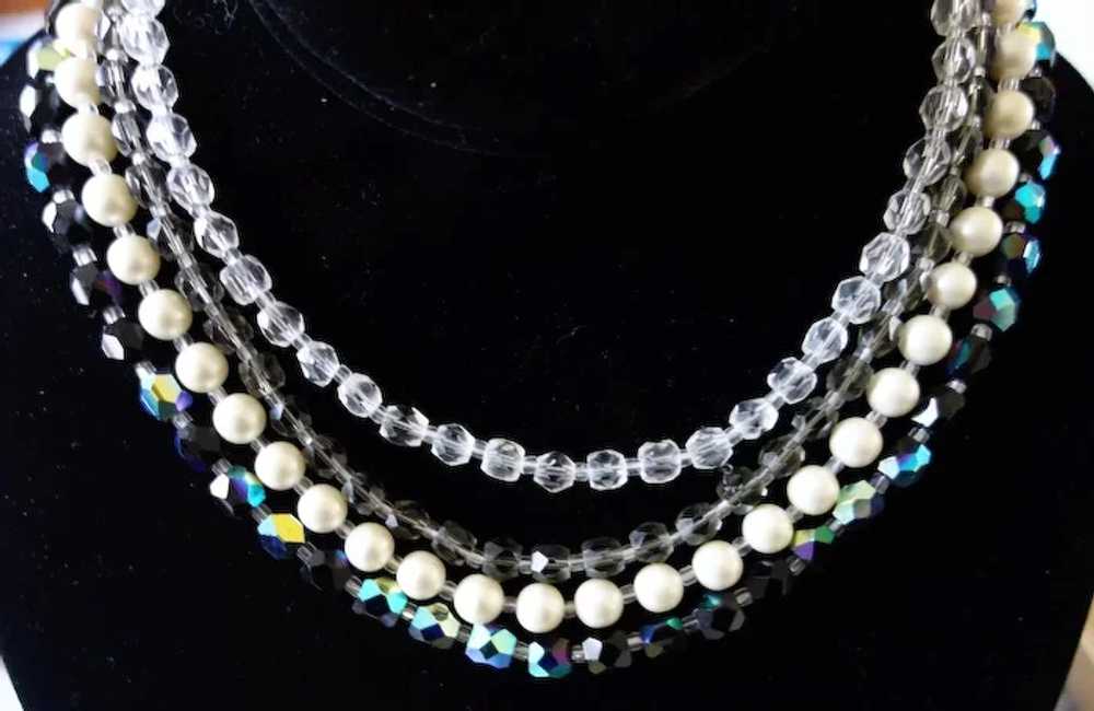 Four-Strand Crystal & Faux Pearl Necklace - image 4