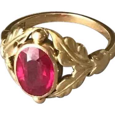 Georg Jensen 18k Gold Ring With Synthetic Ruby No… - image 1
