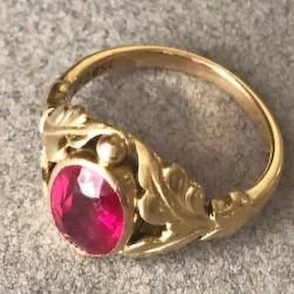Georg Jensen 18k Gold Ring With Synthetic Ruby No… - image 2