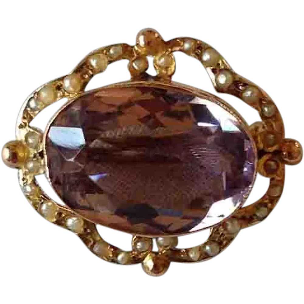 Victorian Amethyst and Seed Pearl Brooch/Pendant - image 1