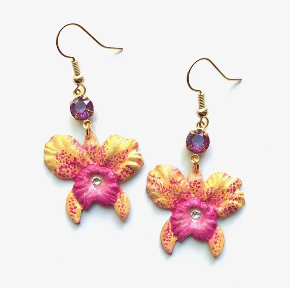 One of a Kind Hand Painted Wild Orchid Flower Ear… - image 2